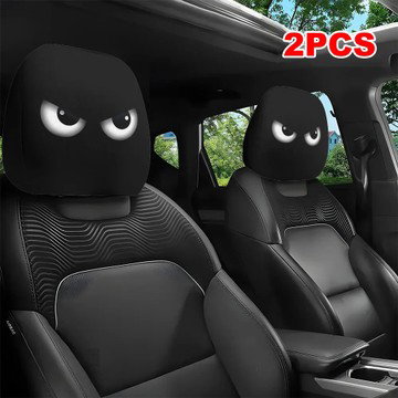 2PCS Funny Slanted Eyes Cartoon Print Car Headrest Cover