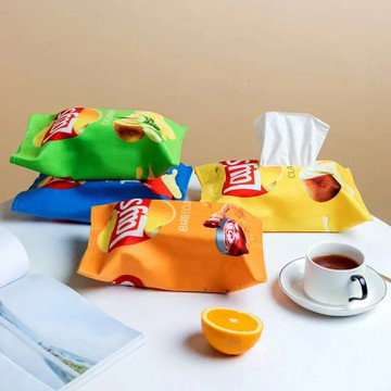 Fun Potato Chip Bag Tissue Box Cover – Novelty Fabric Tissue Holder