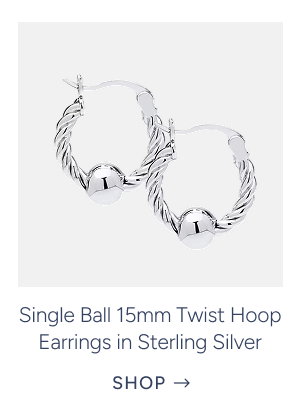 single ball 15mm twist hoop earrings in sterling silver