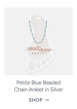 petite blue beaded chain anklet in silver