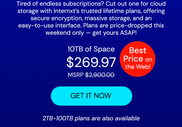 Internxt Cloud Storage Lifetime Subscription: 10TB Plan