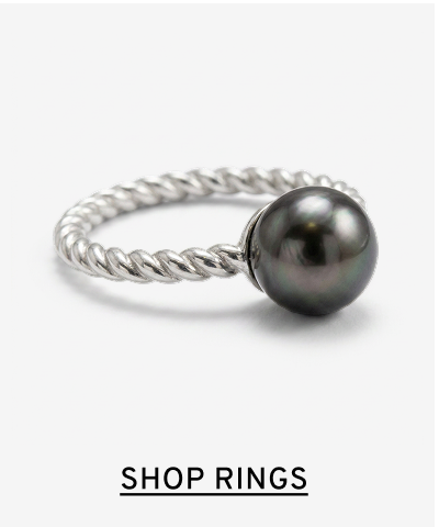 Black pearl ring with silver rope band. Naturally Yours. Click to Shop Rings