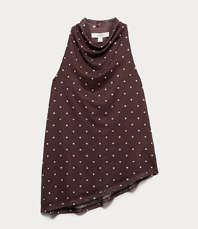 Mesh Polka Dot Cowl Neck Asymmetric Drape Vest in Brown Mix