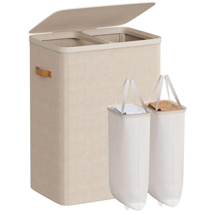 Songmics Wäschekorb 170 Liter mit 2 Innentaschen , beige