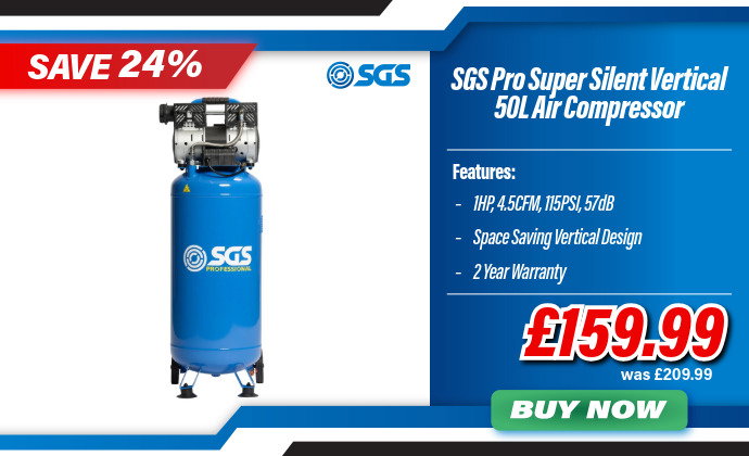 SGS Pro Super Silent Vertical 50 Litre Air Compressor | 4.5 CFM | 1 HP | 115 PSI