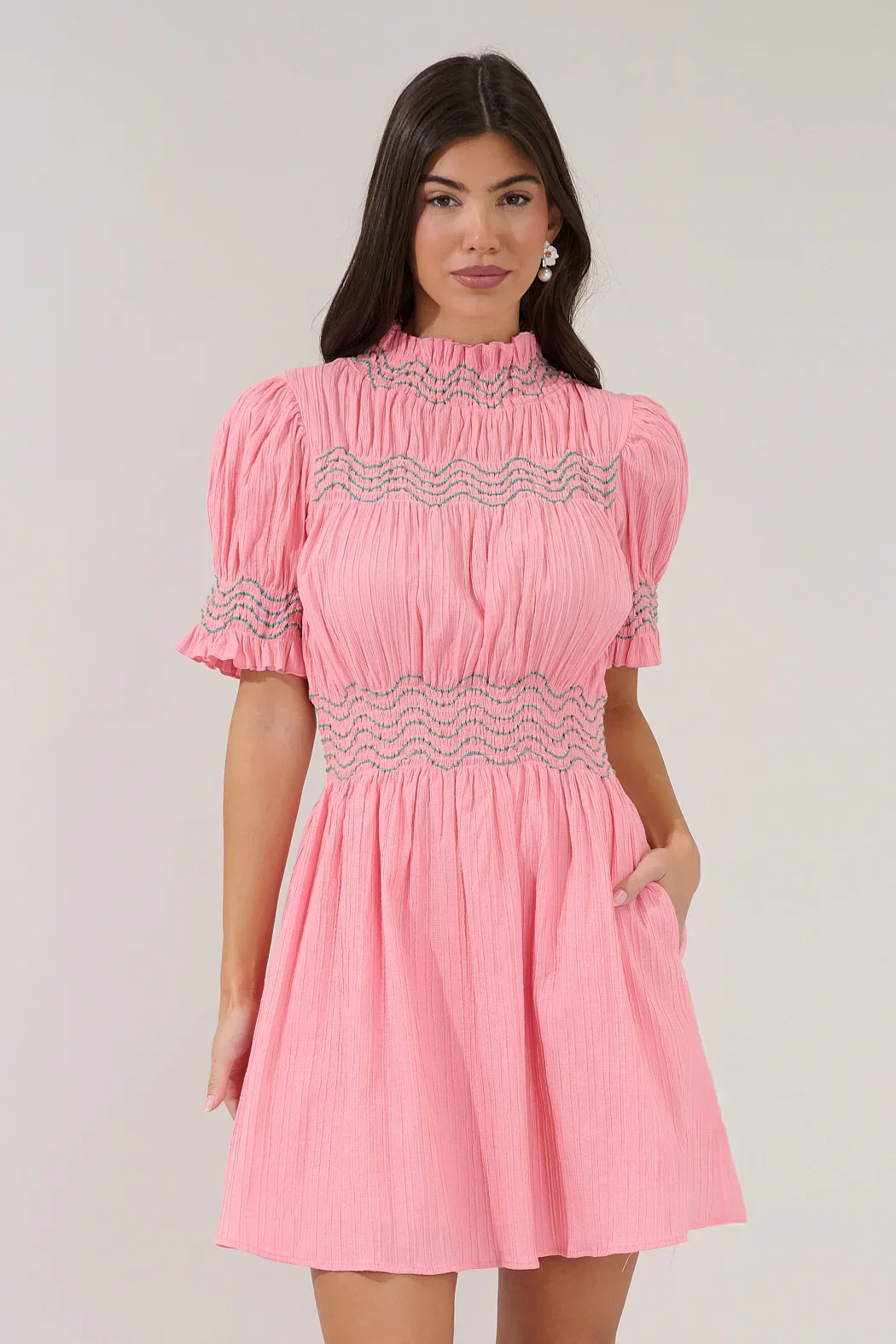Image of Tracey Wavy Smocked Mini Dress