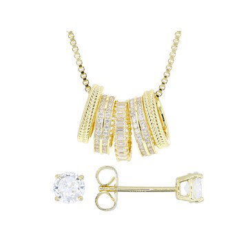 White Cubic Zirconia 14k Yellow Gold Plated Necklace and Earring Set 2.36ctw