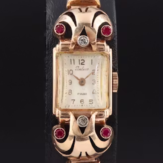 1940's Beleco 18K Ruby and Diamond Retro Modern Cocktail Watch