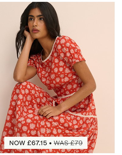 Red Ditsy Floral Tiered Dara Midi Dress