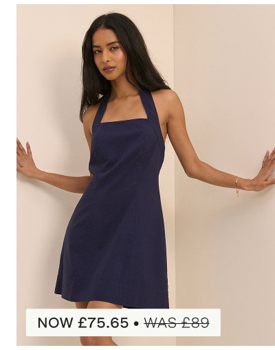 Navy Halterneck Linen-Blend Emily Mini Dress