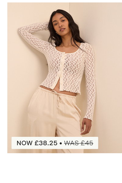Cream Lace Scoop Neck Cardigan