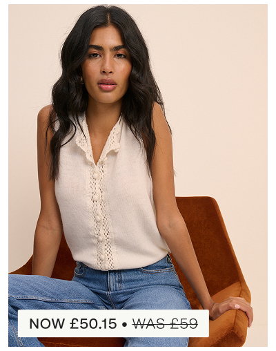 Cream Wool-Blend Crochet Trim Vest