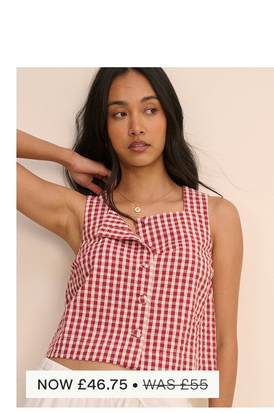 Red Gingham Button Front Top