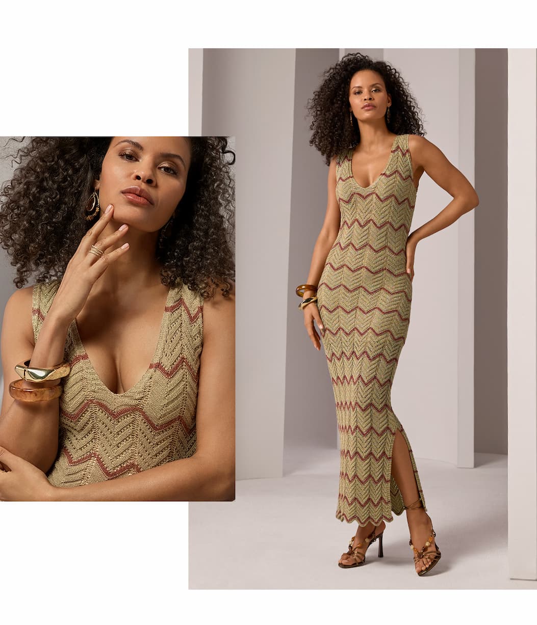 Metallic Pointelle V Neck Tank Dress