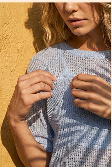 Blue Oversized Textured Stretch Top