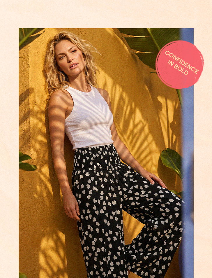 Black Heart Print Palazzo Trouser