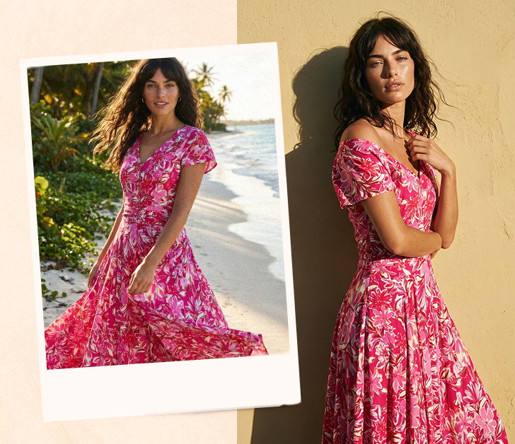 Pink Floral Ruched Waist Maxi Dress