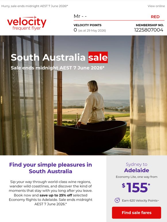 Adelaide on sale! Up to 25% off selected flights*