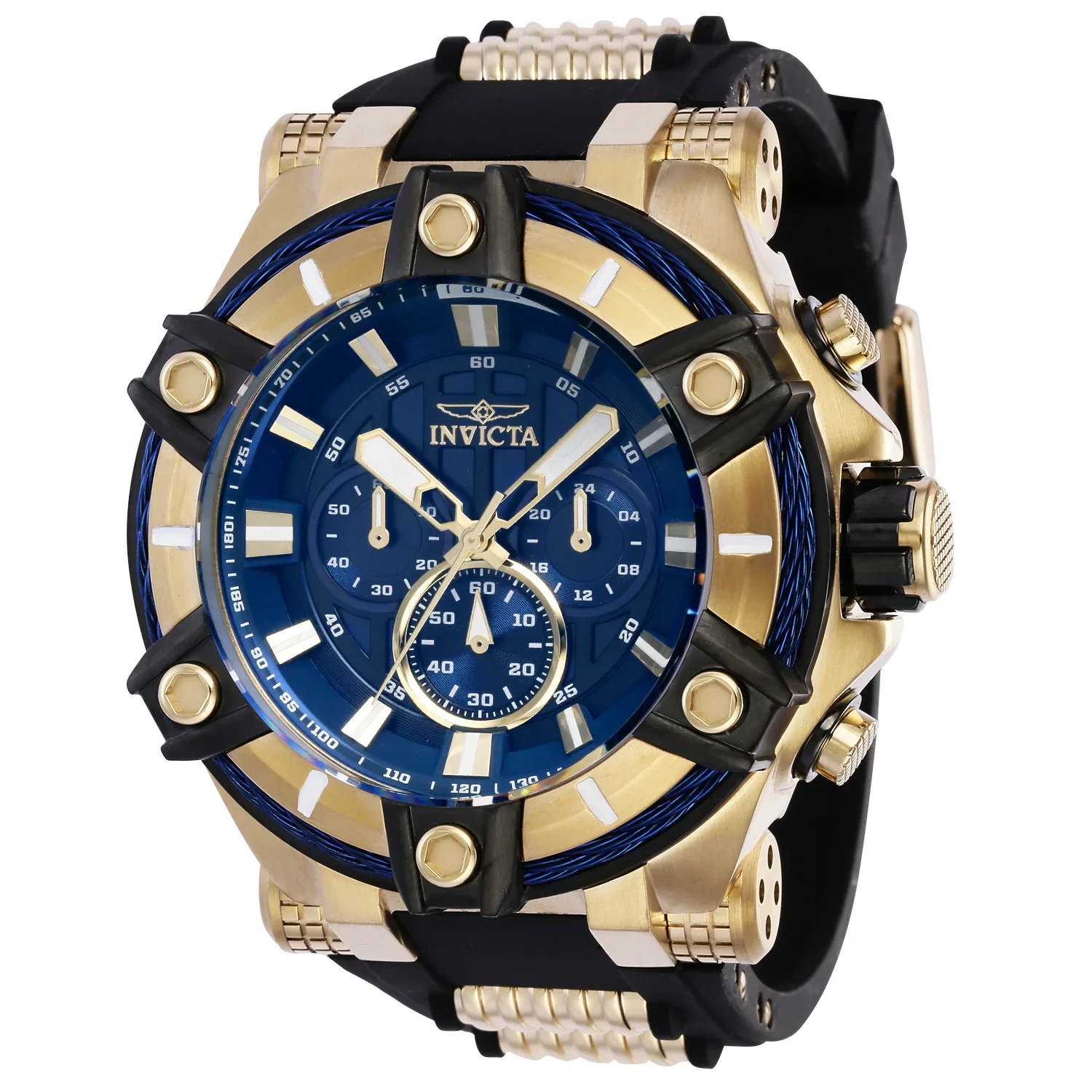 Image of Invicta Men's 52mm Bolt Quartz Chronograph Blue Cable Goldtone Strap Watch