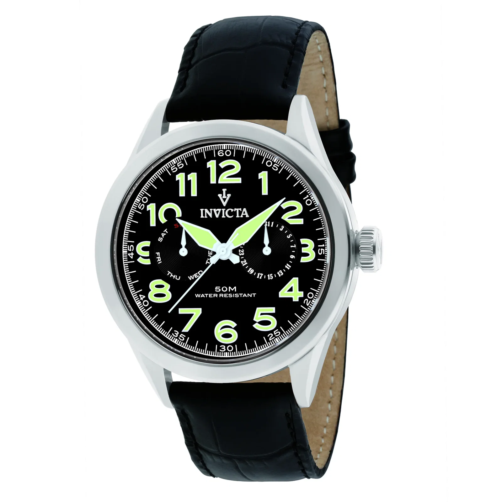 Image of Invicta Men's 45mm Vintage Quartz Date & Day Black Dial Leather Strap Watch