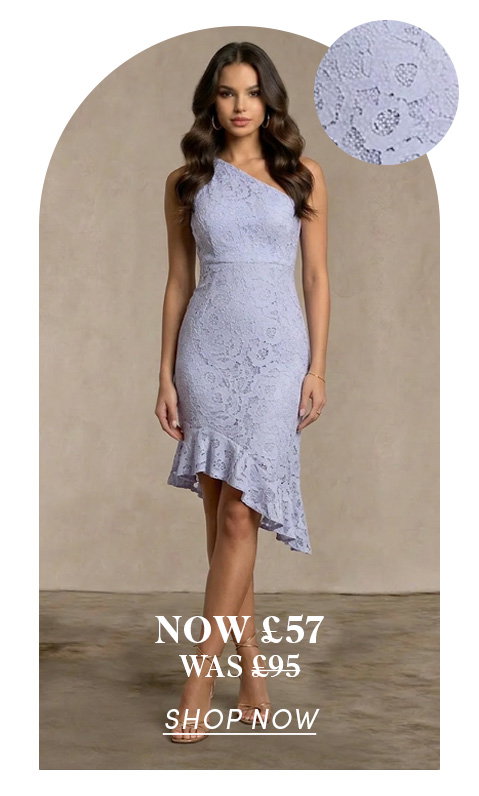 One Shoulder Premium Lace Asymmetric Mid Dress in Blue