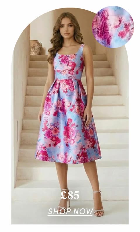 Sleeveless Floral Fit and Flare Midi Dress in Blue