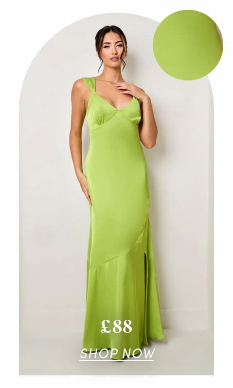 Satin Maxi Dress in Green