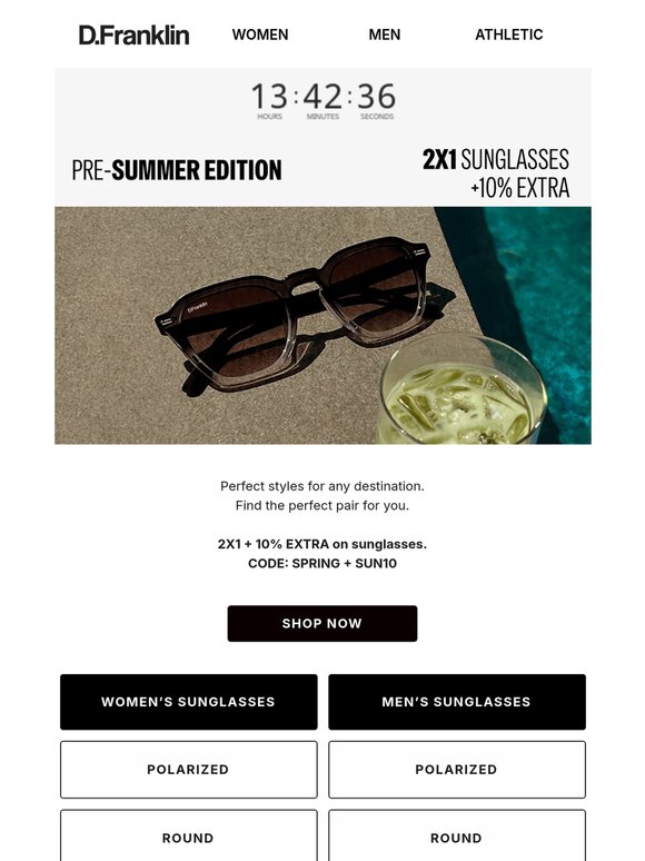 🚨 2X1 + 10% EXTRA on sunglasses