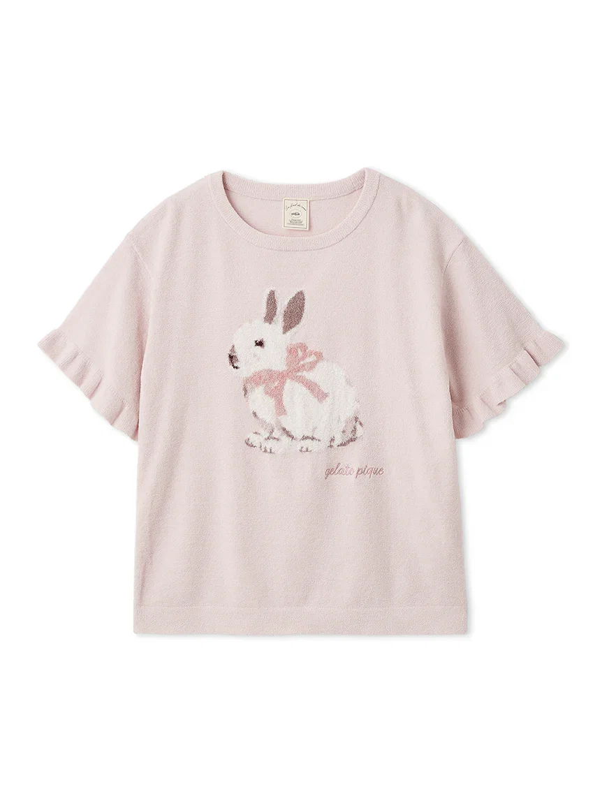 Image of Airy Moco Ribbon Bunny Jacquard Pullover