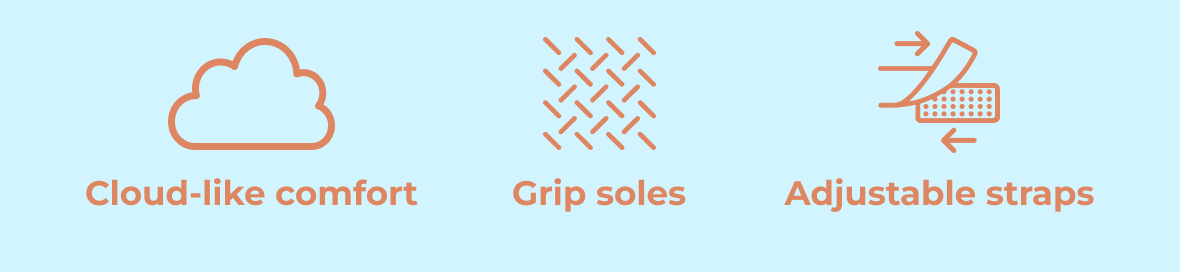 Explore styles with cloud-like comfort, grip soles, and adjustable straps