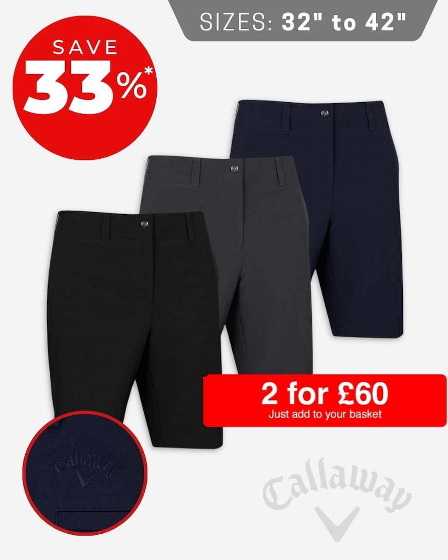 Callaway Golf Mens 2026 Ace Poly Opti-Stretch 9.5" Inside Leg Golf Shorts