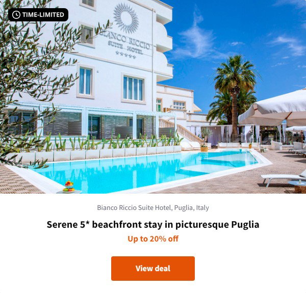 Serene 5* beachfront stay in picturesque Puglia