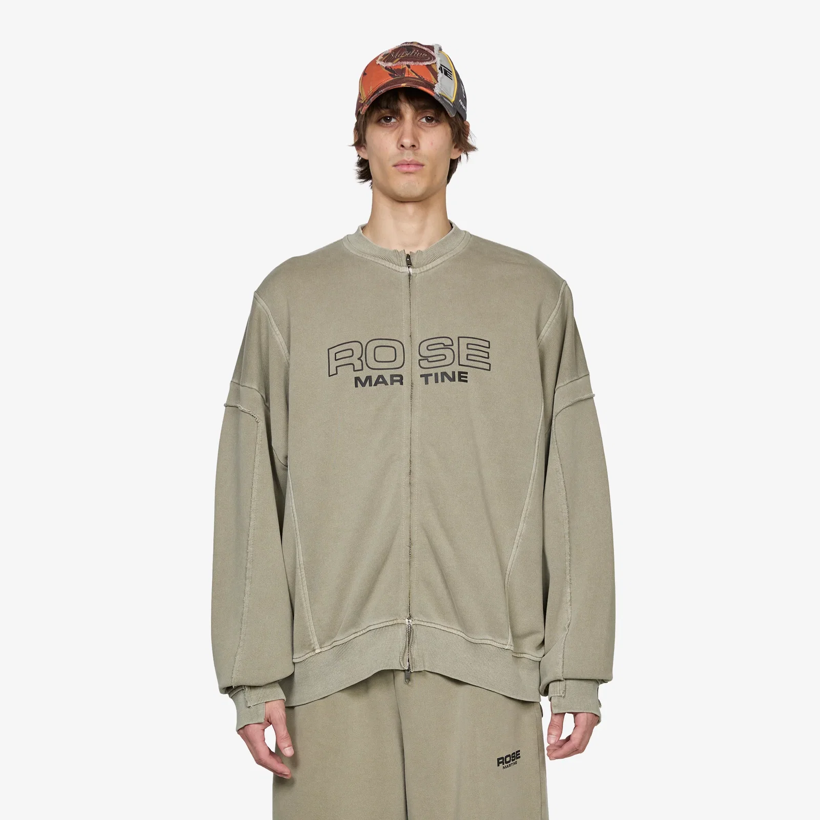Image of Zip Up Crew Washed Sage Green
