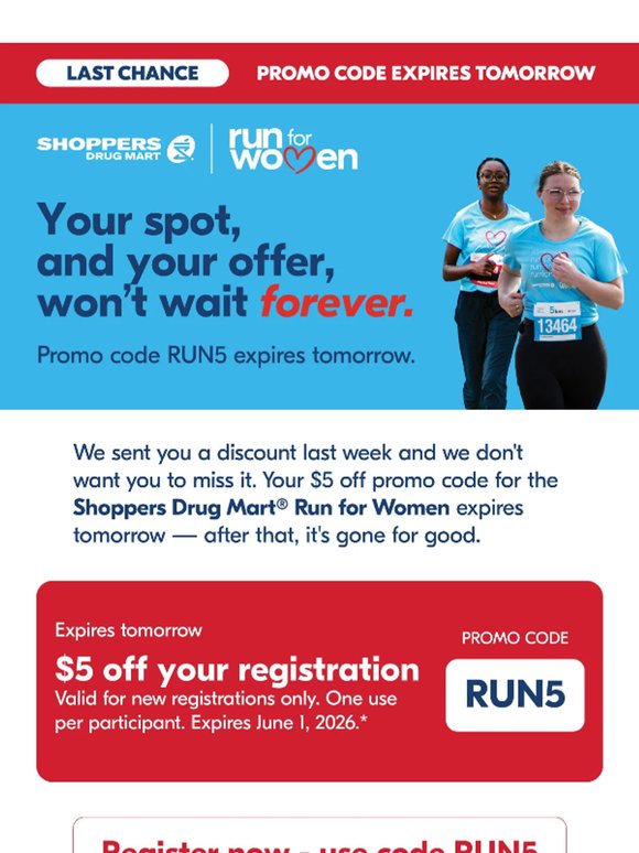 Last chance: Your Run For Women Discount Ends Tonight