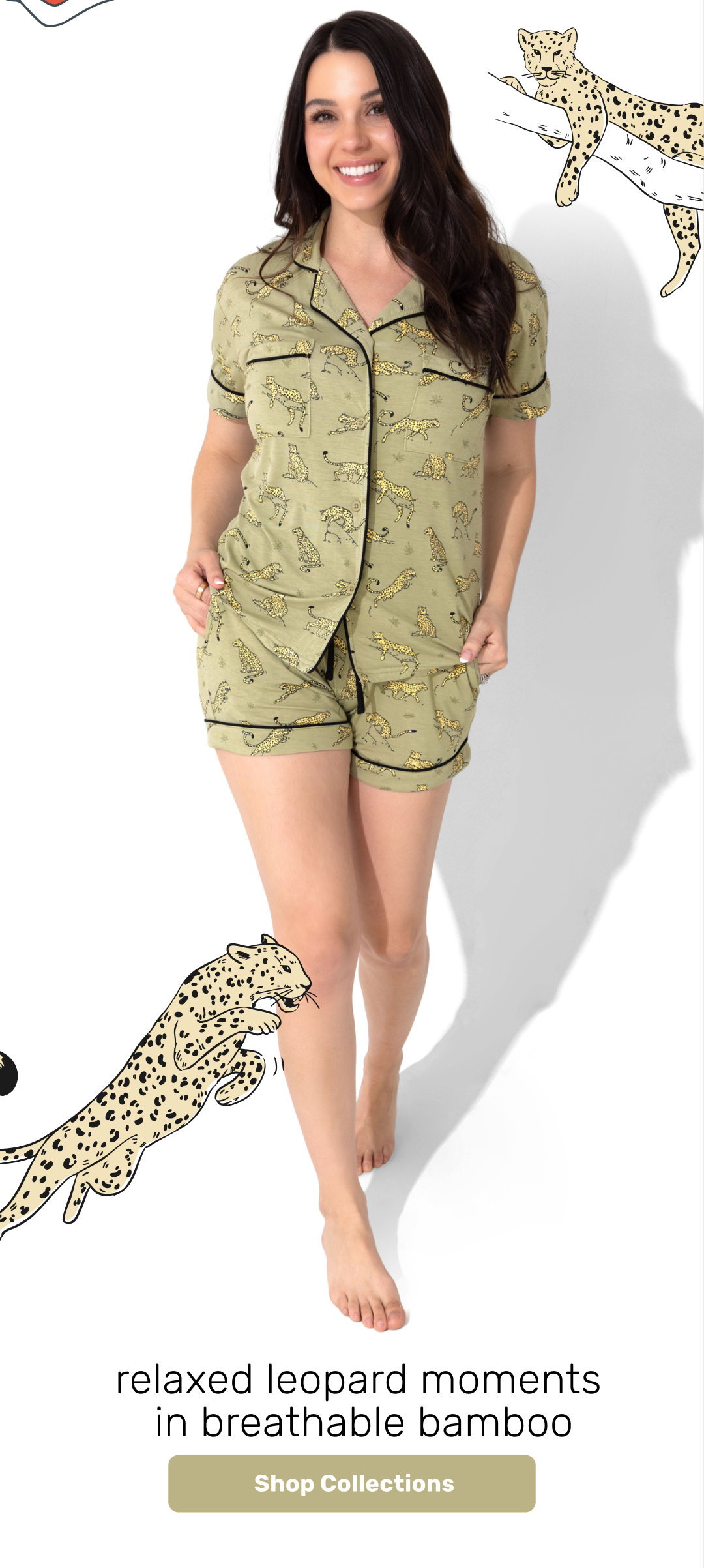 sage and spot leopard women's short set pj