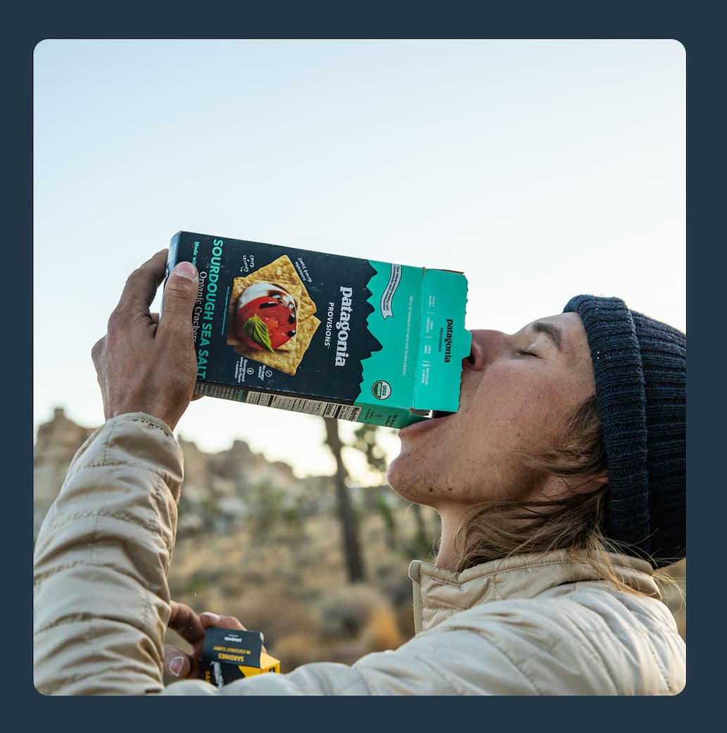 Snacking on crackers at Joshua Tree, CA