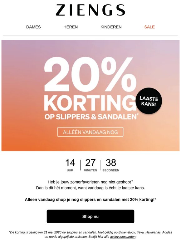 Laatste kans! 20% korting op Slippers & Sandalen