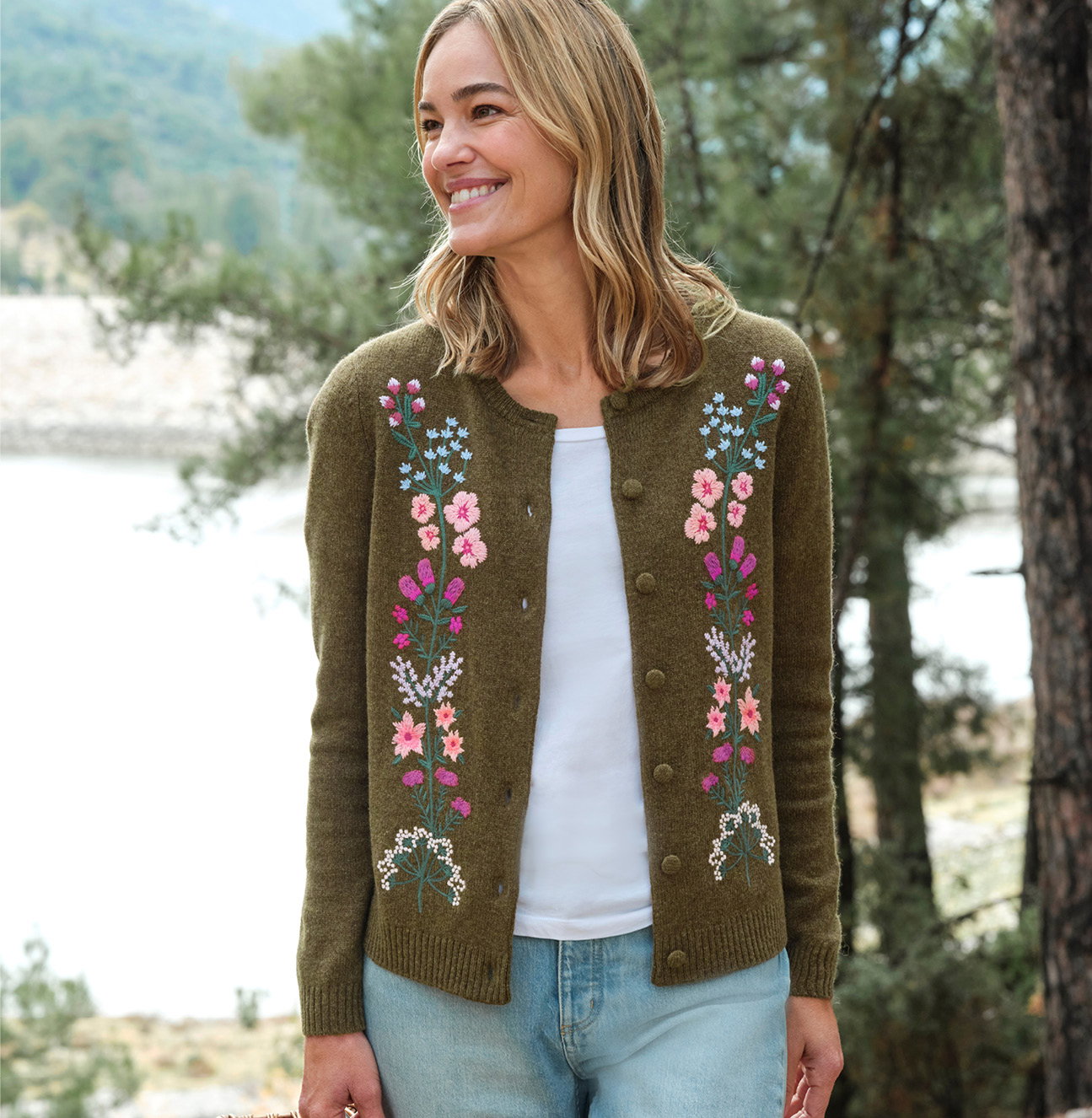 Vertical Floral Embroidered Cardigan
