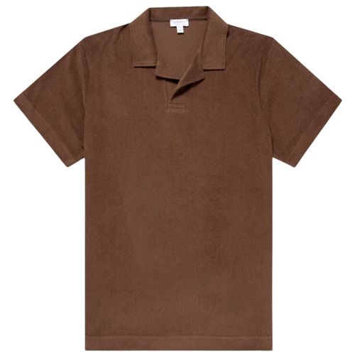 Sunspel Towelling Polo Shirt - Dark Walnut