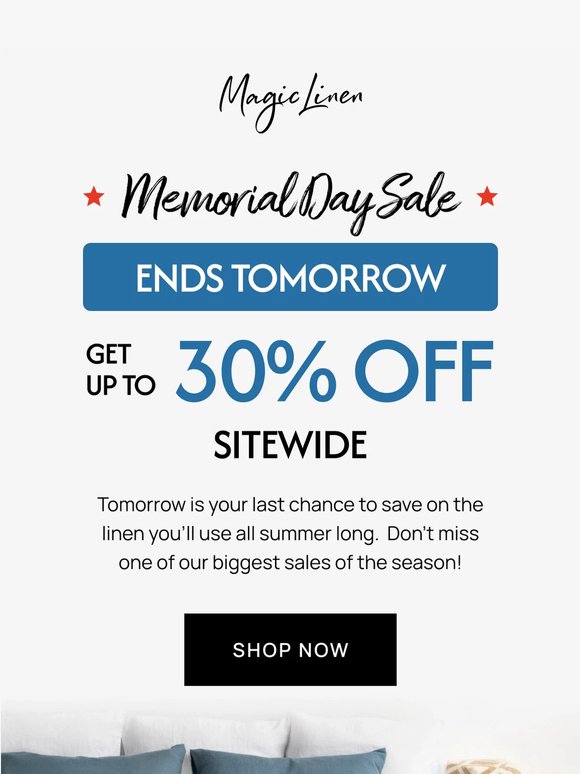 Ends Tomorrow: Up to 30% Off Sitewide