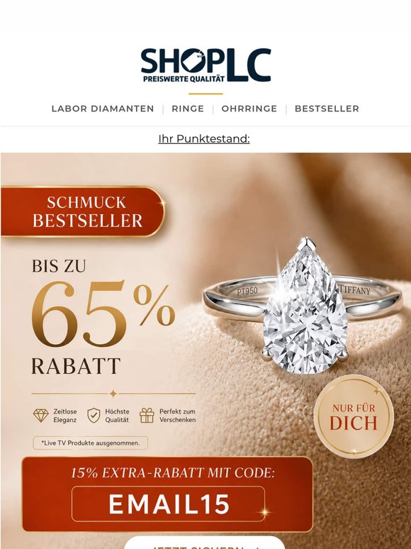 Liebe Kundin, Nur für Sie: Extra 15% Rabatt auf unsere Bestseller 💎