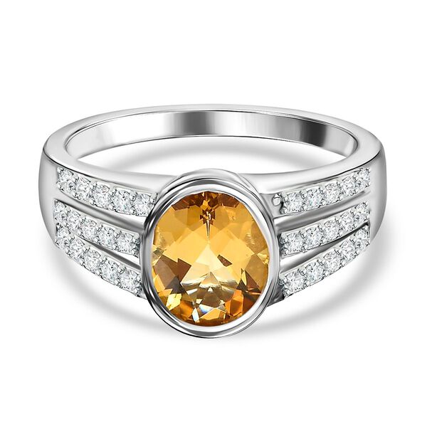 Image of AAA Premium Brasilianischer Heliodor  weißer Zirkon Ring  925 Silber platiniert  (Größe 20.00) ca. 2.04 ct