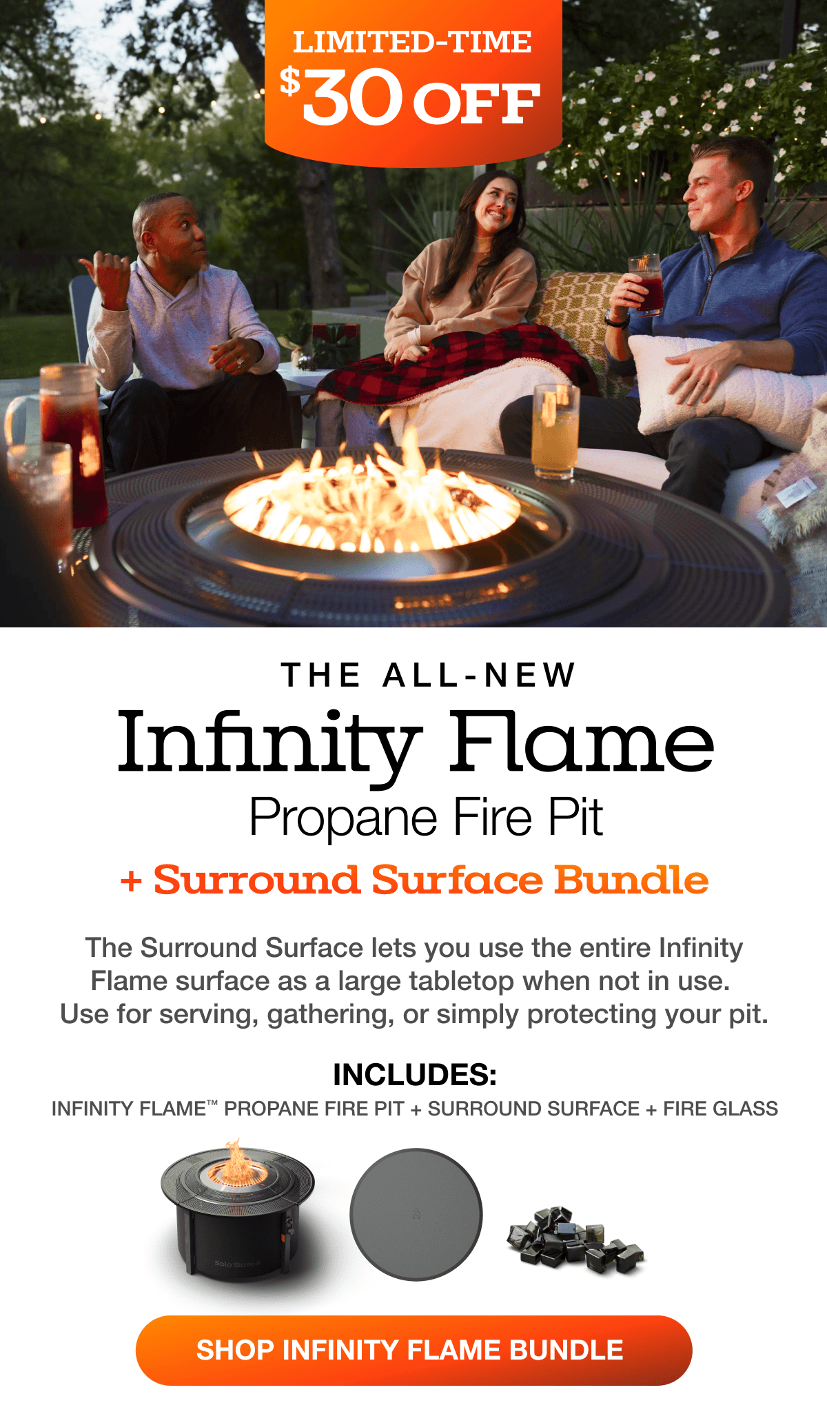 Infinity Flame Propane Fire Pit + Surround Surface