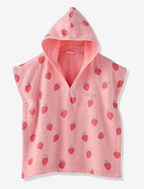 Bath/Beach Poncho with Recycled Cotton, for Babies - printed pink