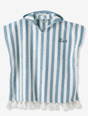 Bath Poncho for Children - green medium striped