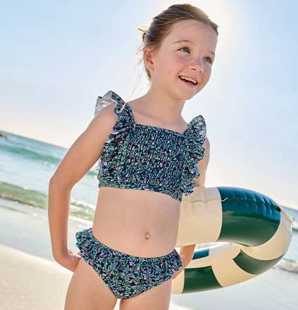 Girl's floral two-piece swimsuit - emerald green