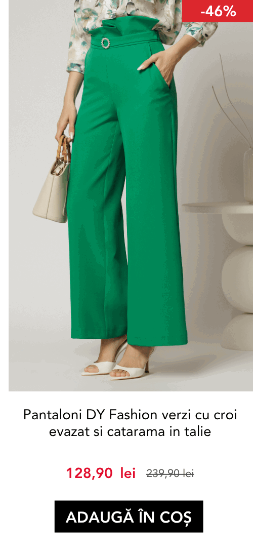Pantaloni DY Fashion verzi cu croi evazat si catarama in talie