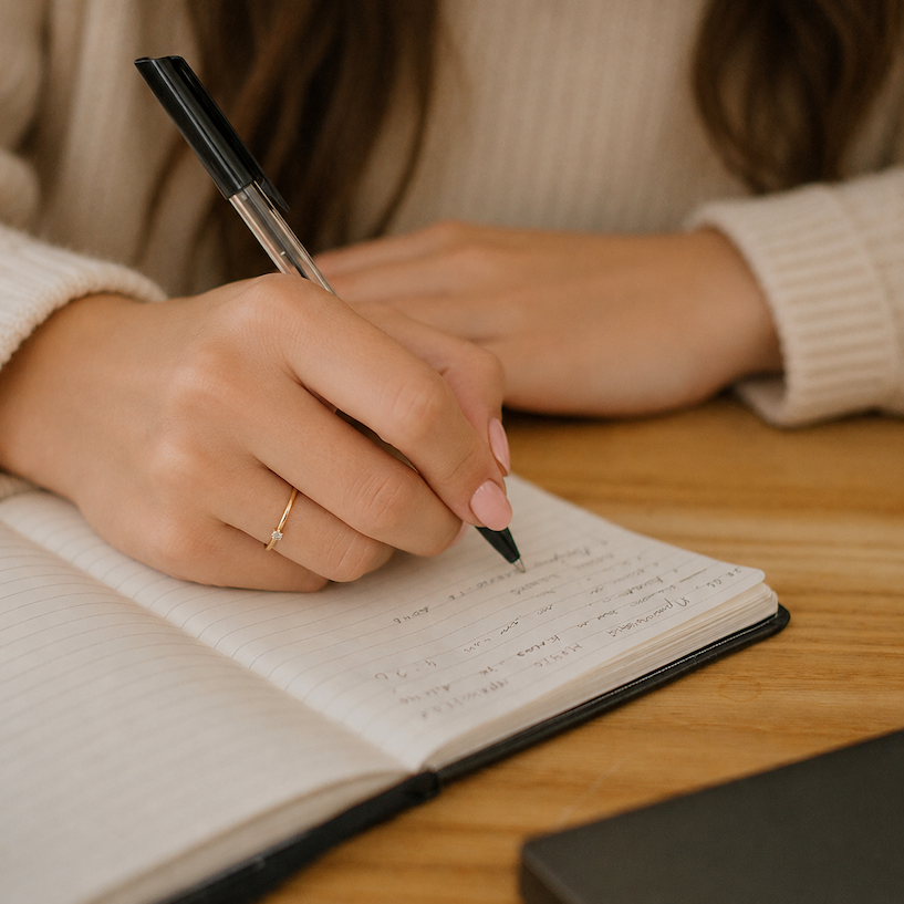 Lady writing in note book