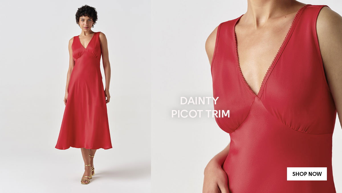 Alessia Picot V-Neck Satin Midi Dress