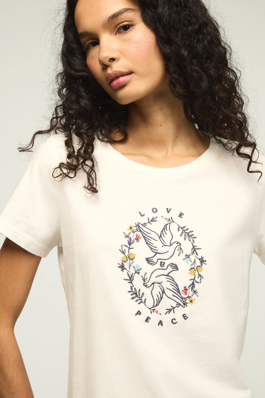 Image of Lucky Brand Love And Peace Classic Crew in Bright White